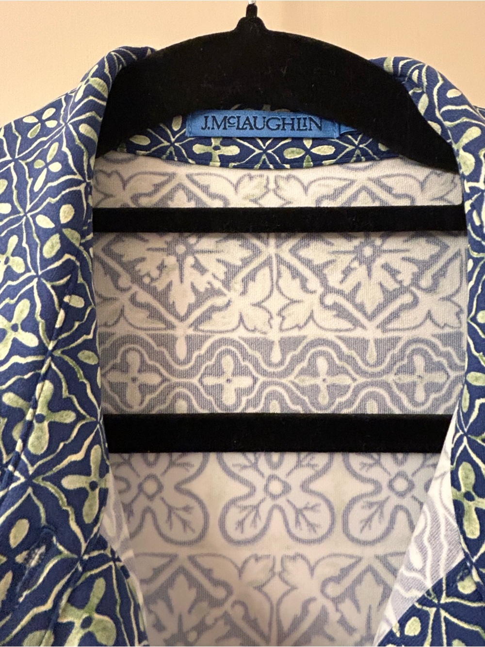 J. McLaughlin Navy and Sage Geometric Button-Front Maxi Dress - Picture 3 of 7